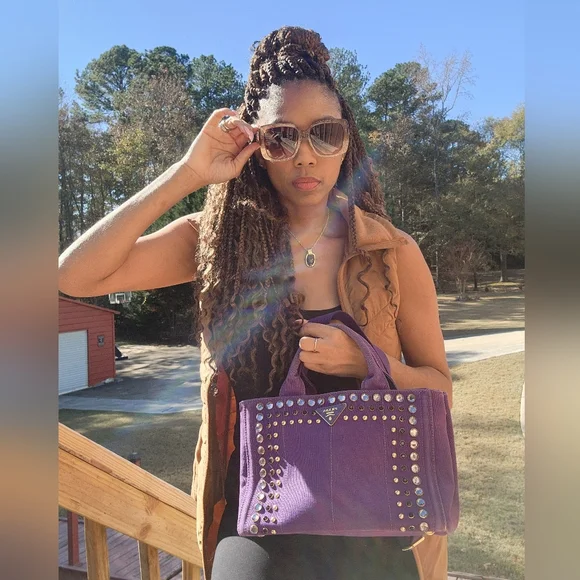 Prada Canapa Purple Cloth Bag - Picture 6 of 11